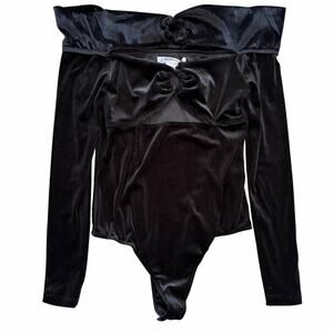 Glamorous Velvet Bodysuit Cutouts Long Sleeve Off Shoulder Going Out Black S